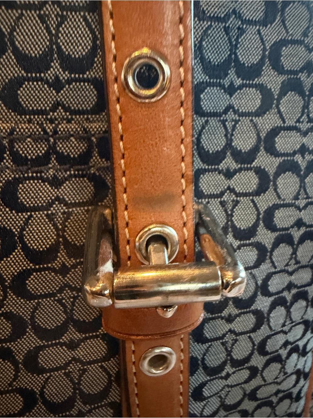 Coach Navy Signature Canvas Tote with Brown Leather Trim - Picture 8 of 8